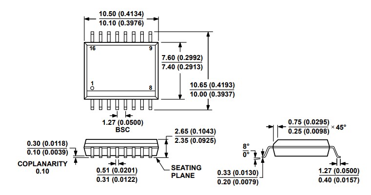 Mechanical Drawing - Analog Devices Inc. ADuM5401x Quad-Channel Digital Isolators